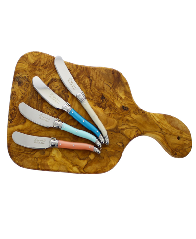 French Home Laguiole Set Of 4 Spreaders With A 14-inch Olive Wood Cheese Board In Multi