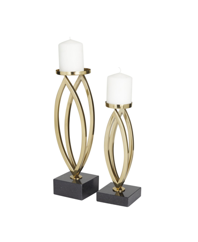 Rosemary Lane Stainless Steel Candle Holder, Set Of 2 In Gold-tone