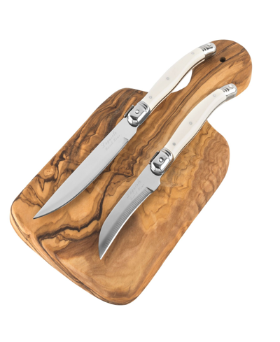 French Home Olive Wood 11-inch Cutting Board And Set Of 2 Laguiole Citrus Knives In Multi
