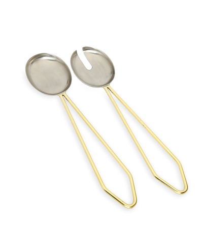 Classic Touch 12" Salad Servers With Loop Handles, Set Of 2 In Gold-tone