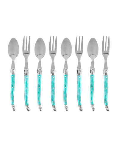 French Home Laguiole Cocktail Or Dessert Spoons And Forks, Set Of 8 In Open Blue