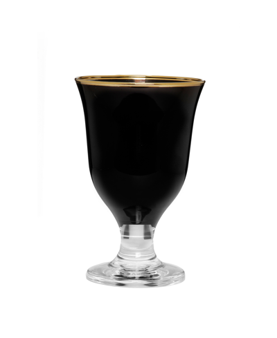 Classic Touch 8 oz Short Stem Water Glasses With Colored Rim, Set Of 6 In Black