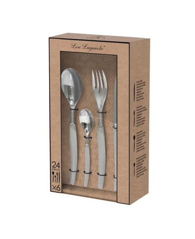 Lou Laguiole Jet 24 Pieces Flatware Set In Silver-tone