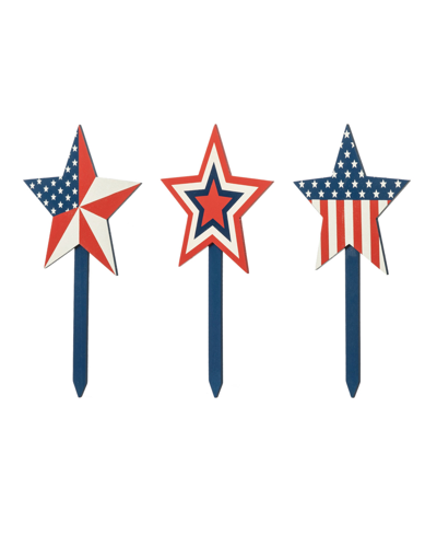 Glitzhome Wooden Patriotic Star Yard Stake, Set Of 3 In Multi