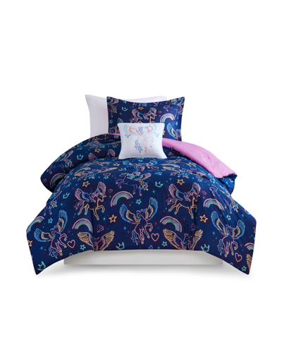 Mi Zone Closeout!  Kids Leora Pegasus Printed Comforter Set, Twin, 3 Piece Bedding In Blue
