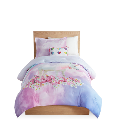 Mi Zone Closeout!  Kids Annabelle Unicorn Digital Printed Comforter Set, Full/queen, 4 Piece Bedding In Purple