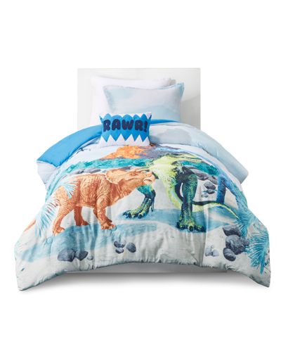 Mi Zone Kids Tucker Dinosaur Digital Printed Comforter Set, Full/queen, 4 Piece Bedding In Blue