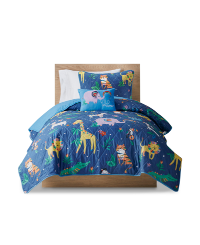 Mi Zone Closeout!  Kids Rainbow Animals Printed Coverlet Set, Full/queen, 4 Piece Bedding In Blue Multi