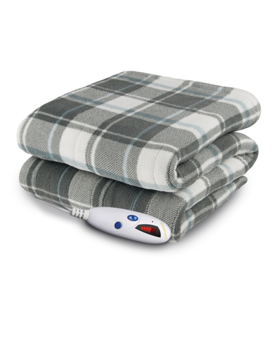 Biddeford Comfort Knit Electric Throw With Analog Controller Bedding In Gray,cream And Burgundy Plaid