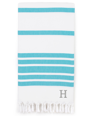Linum Home Personalized Herringbone Pestemal Beach Towel Bedding In Blue