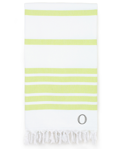 Linum Home Personalized Herringbone Pestemal Beach Towel Bedding In Green
