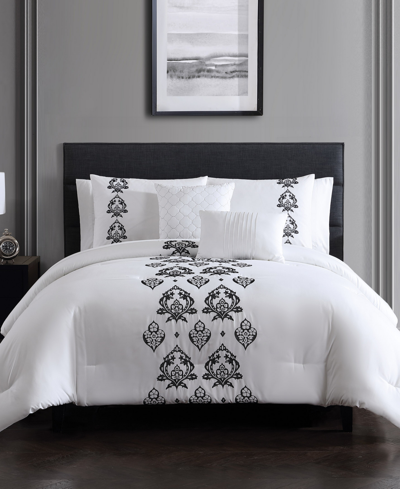 Hallmart Collectibles Calena 9-pc. Queen Comforter Set Bedding In White/black