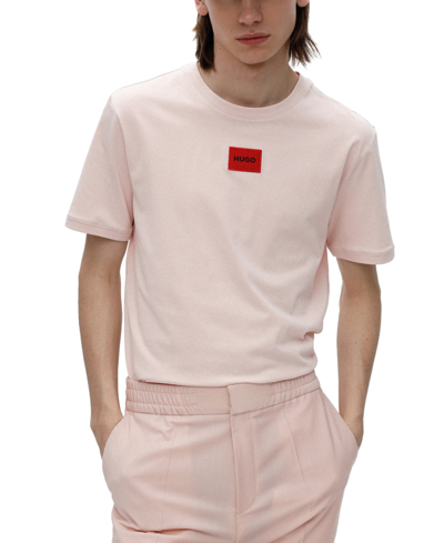Hugo Boss Regular-fit Cotton T-shirt With Red Logo Label In Light Pastel Pink