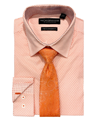 Nick Graham Men's Modern Fit Dress Shirt & Tie Set In Coral