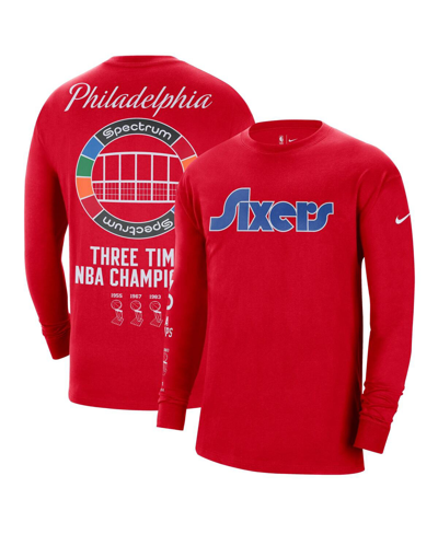 Nike Men's  Red Philadelphia 76ers 2021/22 City Edition Courtside Heavyweight Moments Long Sleeve T-s