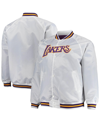 MITCHELL & NESS MEN'S MITCHELL & NESS WHITE LOS ANGELES LAKERS BIG AND TALL HARDWOOD CLASSICS RAGLAN SATIN FULL-SNAP