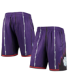 MITCHELL & NESS MEN'S MITCHELL & NESS PURPLE TORONTO RAPTORS 1998 HARDWOOD CLASSICS 75TH ANNIVERSARY SWINGMAN SHORTS