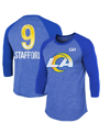 Majestic Threads Matthew Stafford Royal Los Angeles Rams Super Bowl Lvi Name & Number Raglan 3/4 Sle In Royal