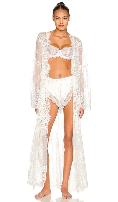 Homebodii Georgina Long Lace Robe In White