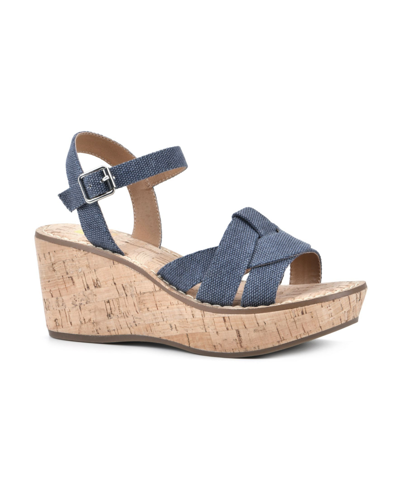 White Mountain Women's Simple Wedge Sandals Women's Shoes In Denim