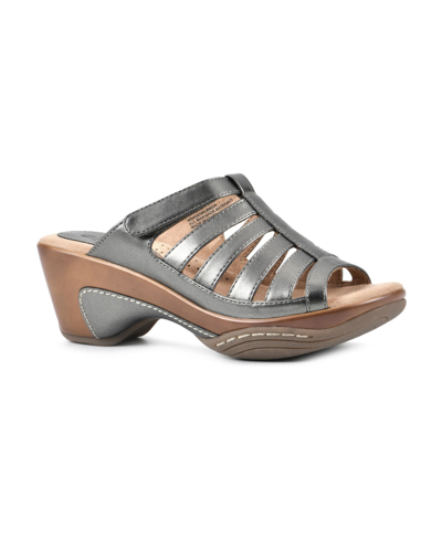 White Mountain Valencia Womens Faux Leather Peep-toe Wedge Sandals In Pewter Met Smooth