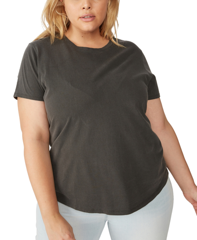 Cotton On Trendy Plus Size Crew Neck T-shirt In Washed Retro Black
