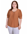 Ny Collection Plus Size Short Sleeve Balloon Sleeve Top With Hardware In Meerkat