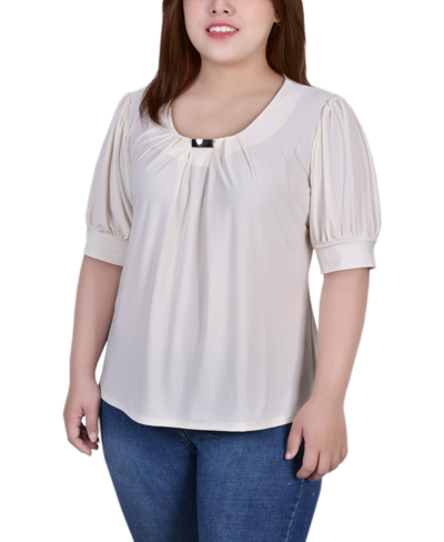 Ny Collection Plus Size Short Sleeve Balloon Sleeve Top With Hardware In Pristine