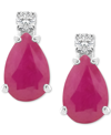 Macy's Sapphire (1-7/8 Ct. T.w.) & Diamond Accent Stud Earrings In 14k White Gold (also In Emerald & Ruby) In Ruby Red