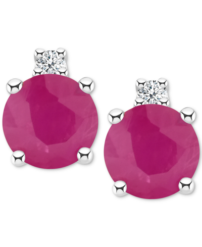 Macy's Sapphire (3/4 Ct. T.w.) & Diamond Accent Stud Earrings In 14k White Gold (also In Emerald, Ruby, & T In Ruby Red