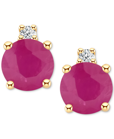 Macy's Tanzanite (1/2 Ct. T.w.) & Diamond Accent Stud Earrings In 14k Gold (also In Emerald, Ruby, & Sapphi In Ruby Red