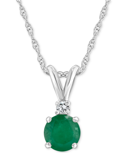 Macy's Sapphire (5/8 Ct. T.w.) & Diamond Accent 18" Pendant Necklace In 14k White Gold (also In Ruby) In Emerald