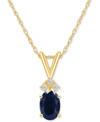 Macy's Sapphire (1 Ct. T.w.) & Diamond Accent 18" Pendant Necklace In 14k Gold (also In Ruby) In Sapphire