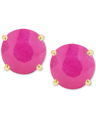 Macy's Sapphire Solitaire Stud Earrings (1-1/5 Ct. T.w.) In 14k Gold (also In Emerald & Ruby) In Ruby Red