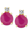 Macy's Ruby (1-1/3 Ct. T.w.) & Diamond Accent Stud Earrings In 14k Gold (also In Emerald & Sapphire) In Ruby Red
