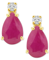 Macy's Sapphire (1-7/8 Ct. T.w.) & Diamond Accent Stud Earrings In 14k Gold (also In Emerald & Ruby) In Ruby Red