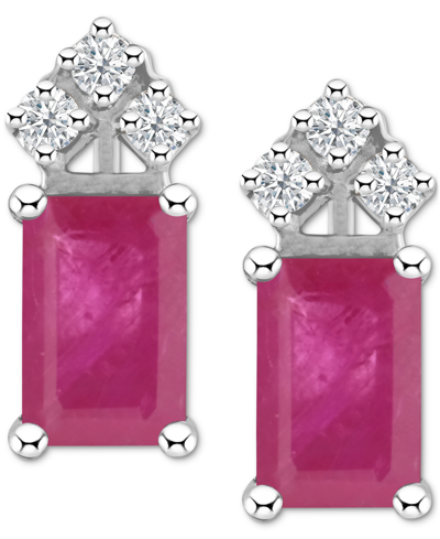 Macy's Ruby (1-3/8 Ct. T.w.) & Diamond (1/8 Ct. T.w.) Crown Stud Earrings In 14k White Gold (also In Emeral In Ruby Red