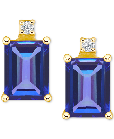 Macy's Tanzanite (1-1/5 Ct. T.w.) & Diamond Accent Stud Earrings In 14k Gold (also In Emerald, Ruby, & Sapp
