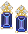 Macy's Ruby (1-3/8 Ct. T.w.) & Diamond (1/8 Ct. T.w.) Crown Stud Earrings In 14k Gold (also In Emerald & Ta In Tanzanite