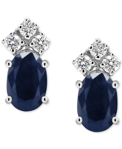 Macy's Sapphire (1-1/5 Ct. T.w.) & Diamond (1/8 Ct. T.w.) Crown Stud Earrings In 14k White Gold (also In Em