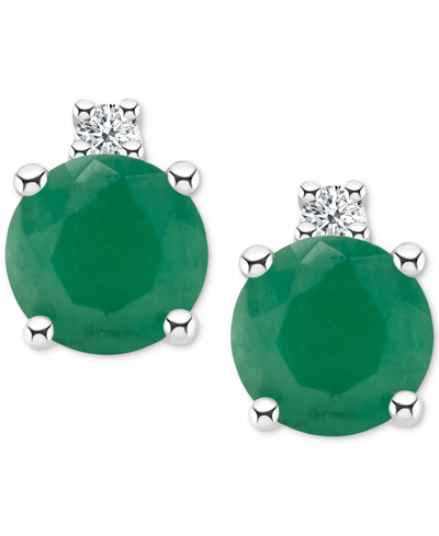 Macy's Sapphire (3/4 Ct. T.w.) & Diamond Accent Stud Earrings In 14k White Gold (also In Emerald, Ruby, & T