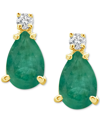 Macy's Sapphire (1-7/8 Ct. T.w.) & Diamond Accent Stud Earrings In 14k Gold (also In Emerald & Ruby) In Emerald