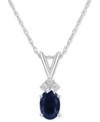 Macy's Sapphire (1 Ct. T.w.) & Diamond Accent 18" Pendant Necklace In 14k White Gold (also In Ruby) In Sapphire