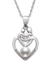 BELLE DE MER CULTURED FRESHWATER PEARL (5MM) & DIAMOND ACCENT MOTHER & CHILD HEART 18" PENDANT NECKLACE IN STERLI