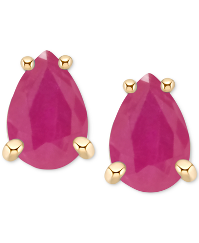Macy's Sapphire Pear-cut Stud Earrings (1 Ct. T.w.) In 14k Gold (also In Emerald & Ruby) In Ruby Red