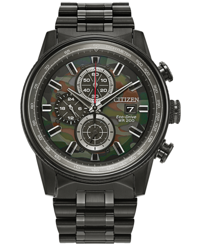 Citizen Eco-drive Men's Chronograph Nighthawk Black Stainless Steel Bracelet Watch 43mm