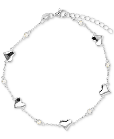 Macy's Cubic Zirconia Polished Heart Bracelet In Sterling Silver Or 14k Gold-plated Sterling Silver In White