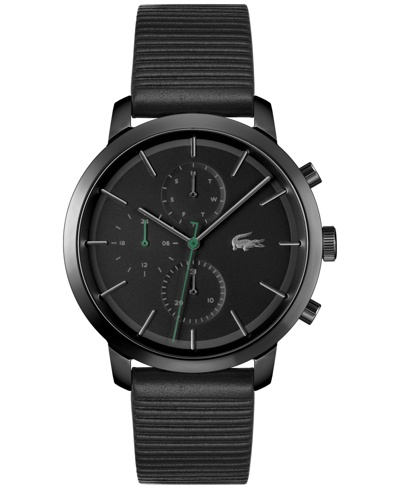 LACOSTE MEN'S REPLAY BLACK LEATHER STRAP WATCH 44MM