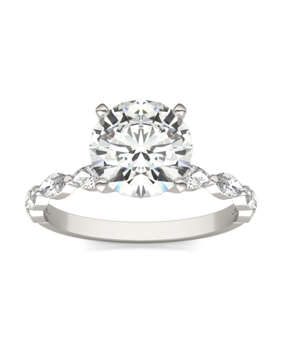 Charles & Colvard Moissanite Accented Solitaire Engagement Ring (2-1/2 Carat Total Weight Certified Diamond Equivalent In White Gold