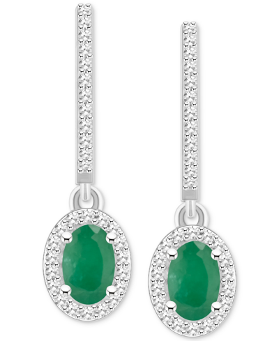 Macy's Sapphire (1-1/5 Ct. T.w.) & Diamond (1/3 Ct. T.w.) Leverback Drop Earrings In Sterling Silver (also In Emerald